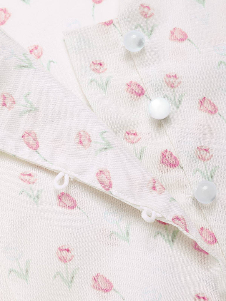 Rosa 1940er Tulip V-Ausschnitt Revers Rüschen Bluse