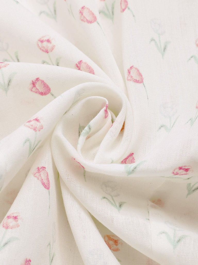 Rosa 1940er Tulip V-Ausschnitt Revers Rüschen Bluse