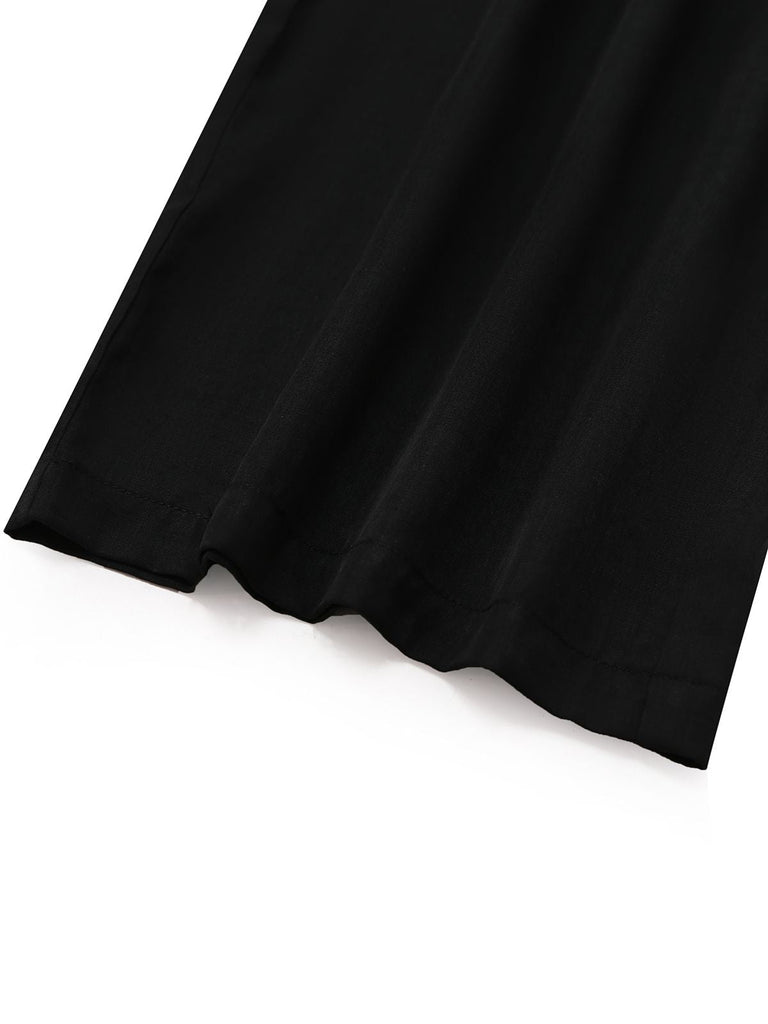 Schwarz 1930er Netz Plissiertes Patchwork Jumpsuit