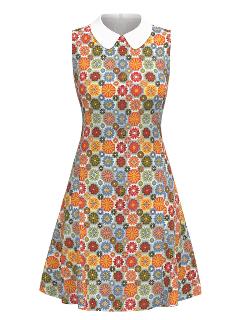 Orange 1960er Gänseblümchen Peter Pan Kragen Kleid