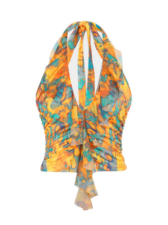 Gelb 1960er Flamme Halter Gerüschtes Top