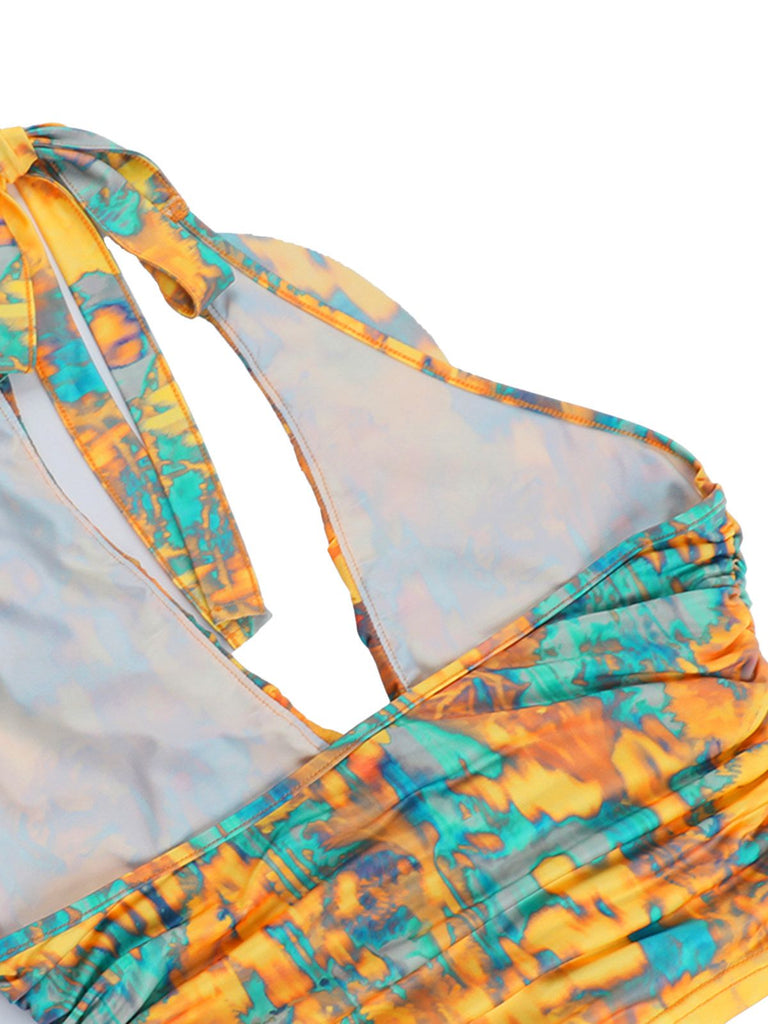 Gelb 1960er Flamme Halter Gerüschtes Top