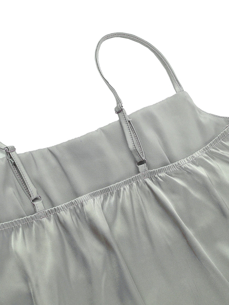 Grün 1970er Satin Gerüschtes Büste Hosenträger Cami Top