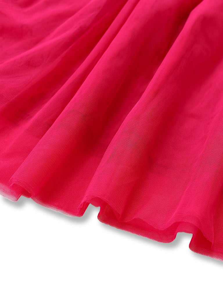 1950er Herzförmiger Hals Gerüschtes Netz Kleid