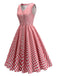 Rot 1950er V-Ausschnitt Gingham Plaid Kleid