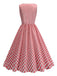 Rot 1950er V-Ausschnitt Gingham Plaid Kleid