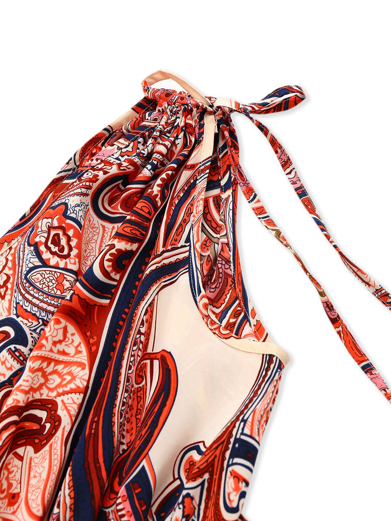 Rot 1970er Eine Schulter Bohemien Blumen Romper