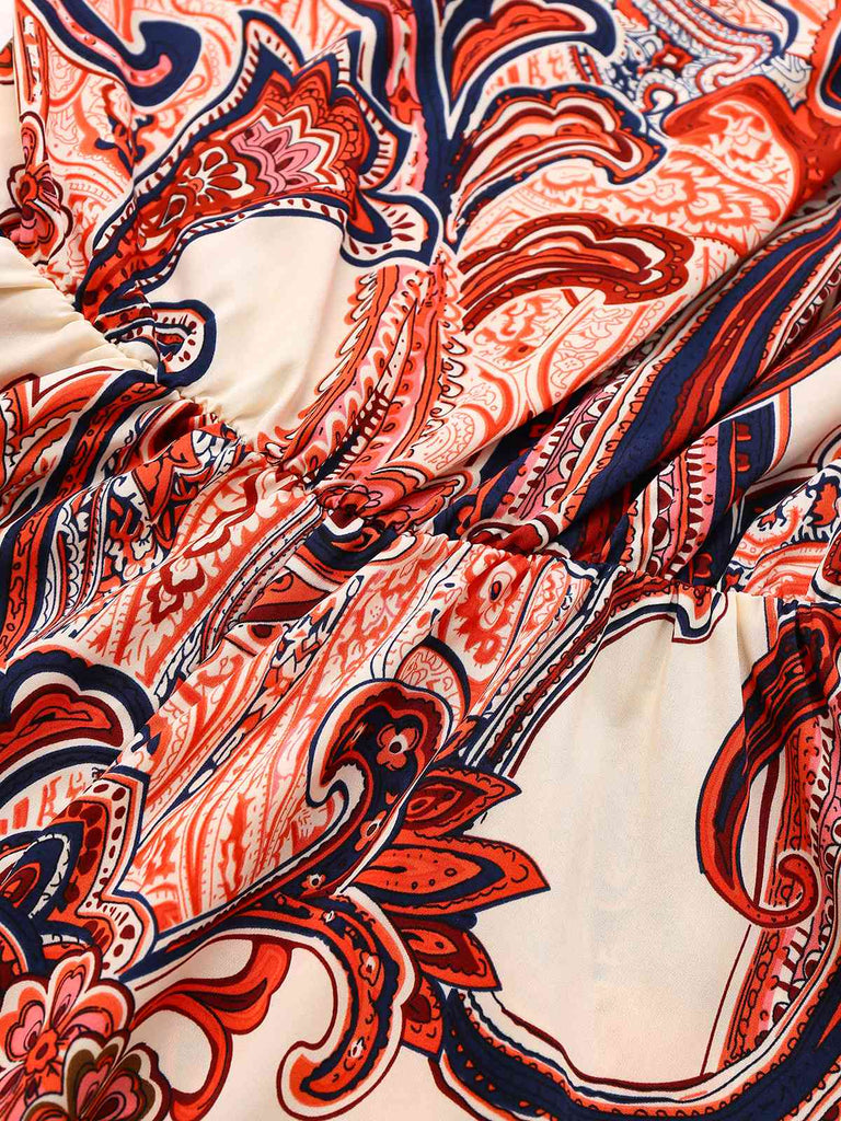 Rot 1970er Eine Schulter Bohemien Blumen Romper