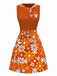 Orange 1960er Boho Psychedelisch Blumen Gürtel Kleid