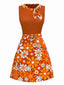 Orange 1960er Boho Psychedelisch Blumen Gürtel Kleid