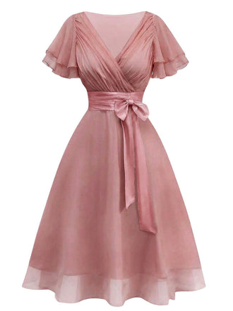 Rosa 50er Cocktailkleid aus Tüll mit Satingürtel