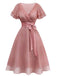 Rosa 50er Cocktailkleid aus Tüll mit Satingürtel