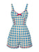 Blau 1950er Bogen Gingham Plaid Blumen Romper