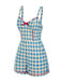 Blau 1950er Bogen Gingham Plaid Blumen Romper