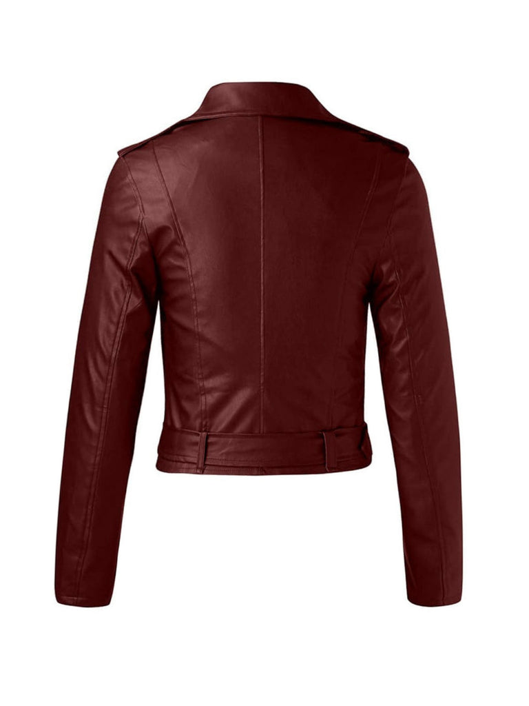 1980er Solide Revers PU Leder Gürtel Kurze Jacke