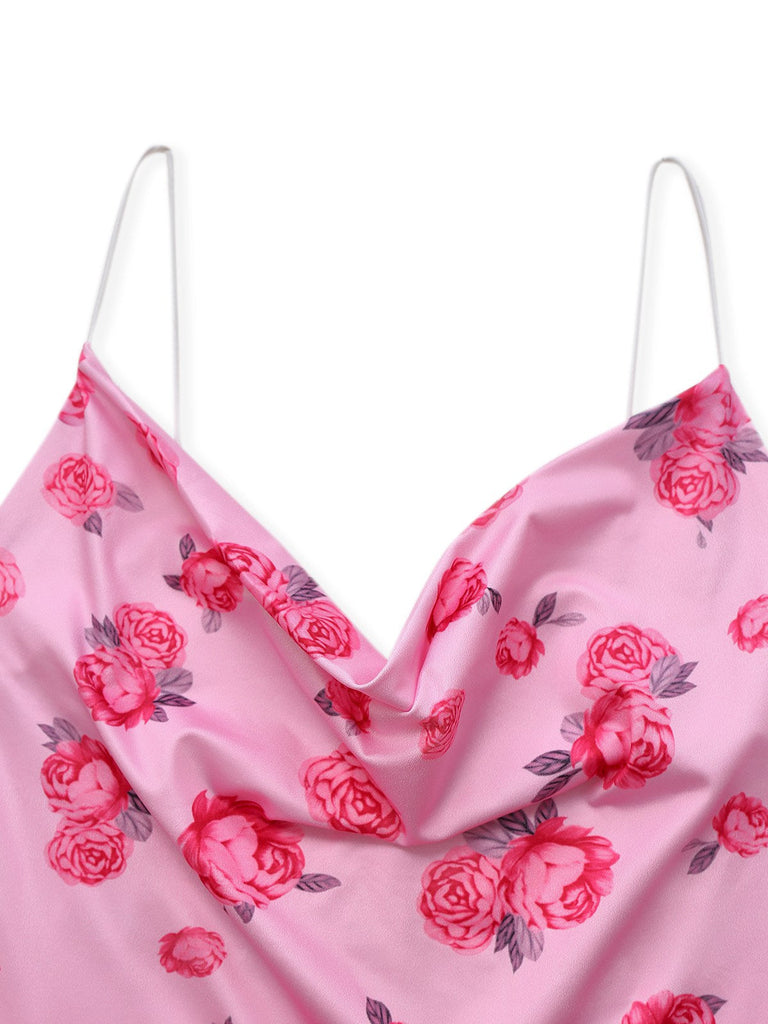 Rosa 1930er Rose Wasserfallausschnitt Fischschwanz Kleid