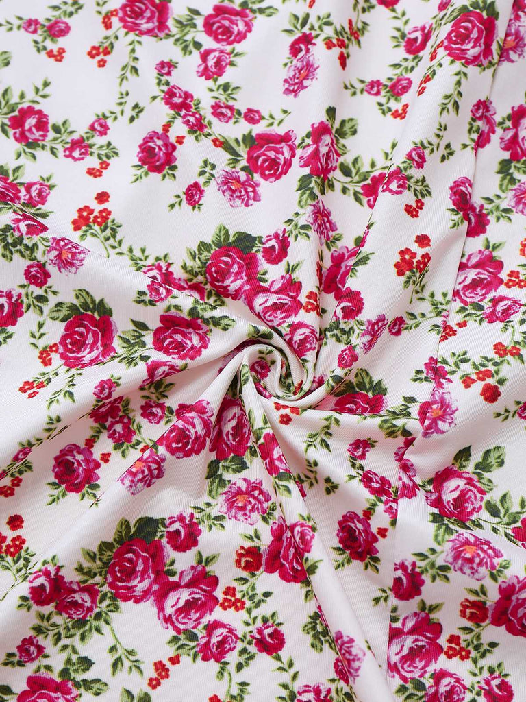Weiß 1940er Kleine Blumen Rose Schlitz Slip Kleid