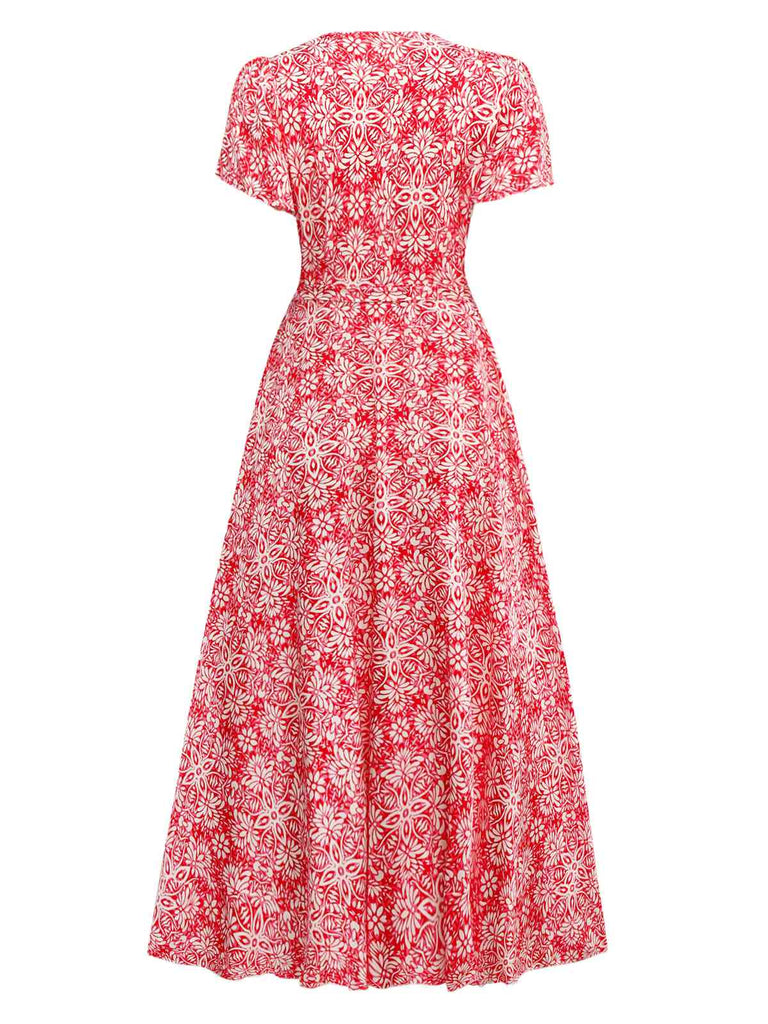 Rot 1940er Boho Blumen Wickel Kleid
