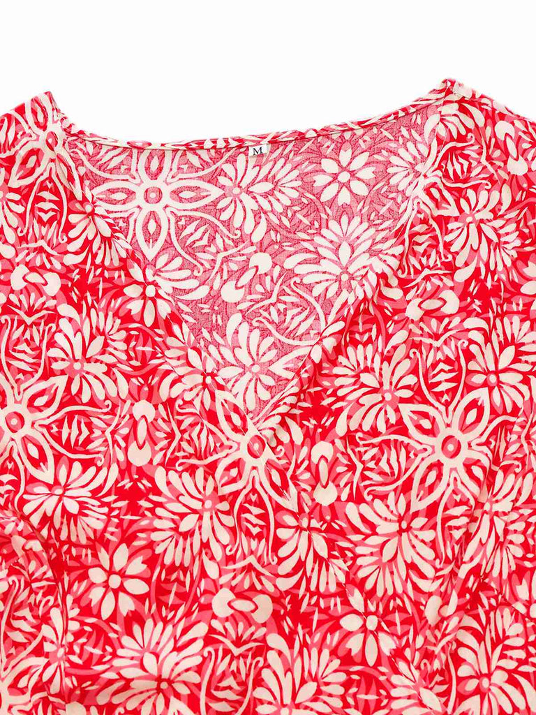 Rot 1940er Boho Blumen Wickel Kleid