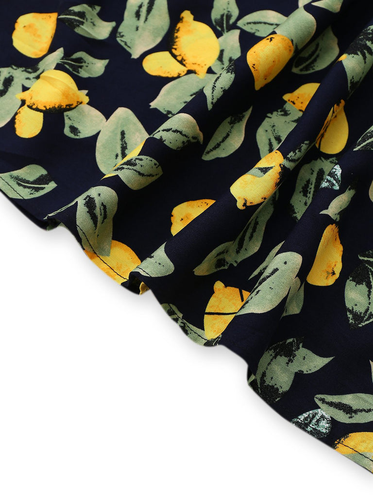 Gelb 1950er Zitrone V-Ausschnitt Gesmokt Chiffon Kleid