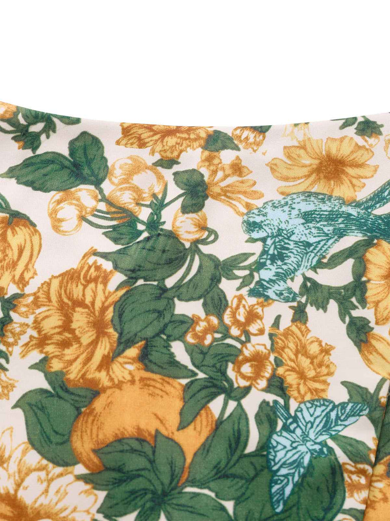 2PCS Gelb 1950er Blumen Breiter Träger Top & Mini Rock