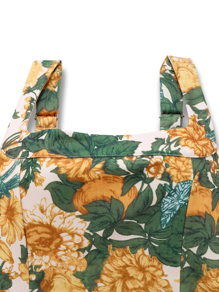 2PCS Gelb 1950er Blumen Breiter Träger Top & Mini Rock