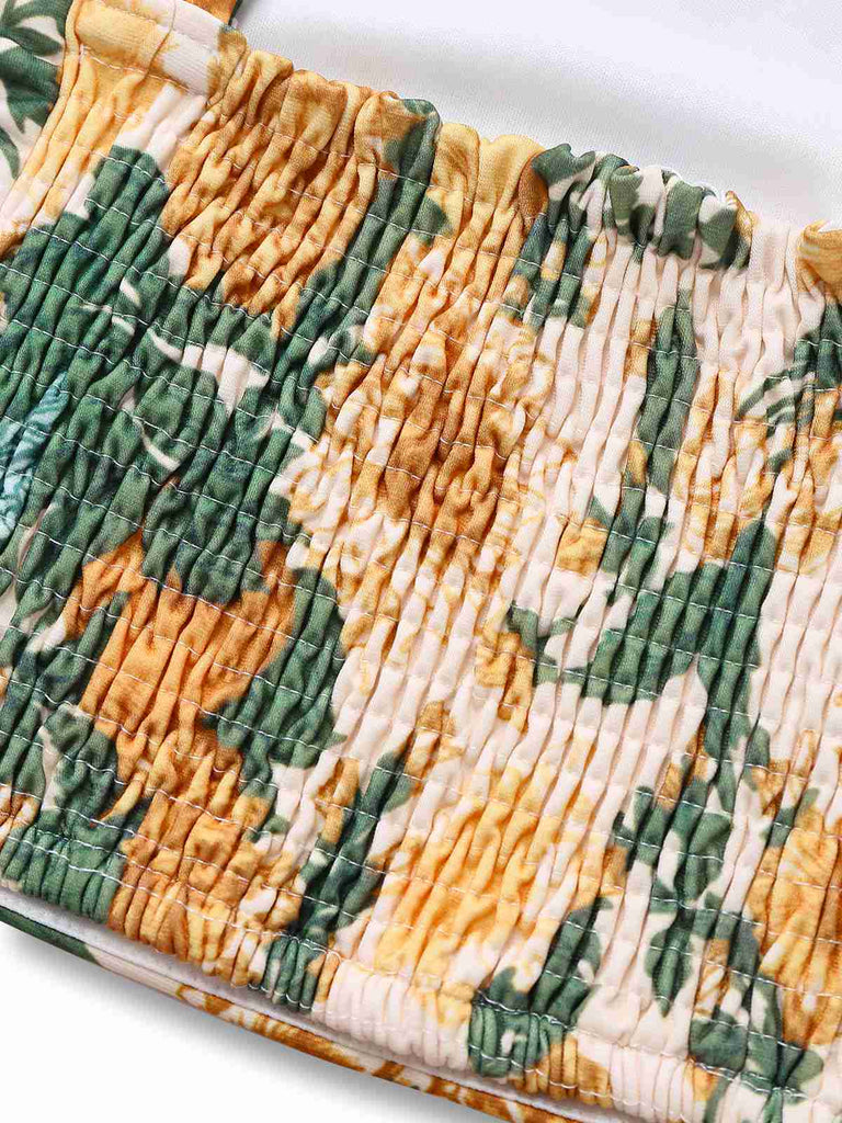 2PCS Gelb 1950er Blumen Breiter Träger Top & Mini Rock