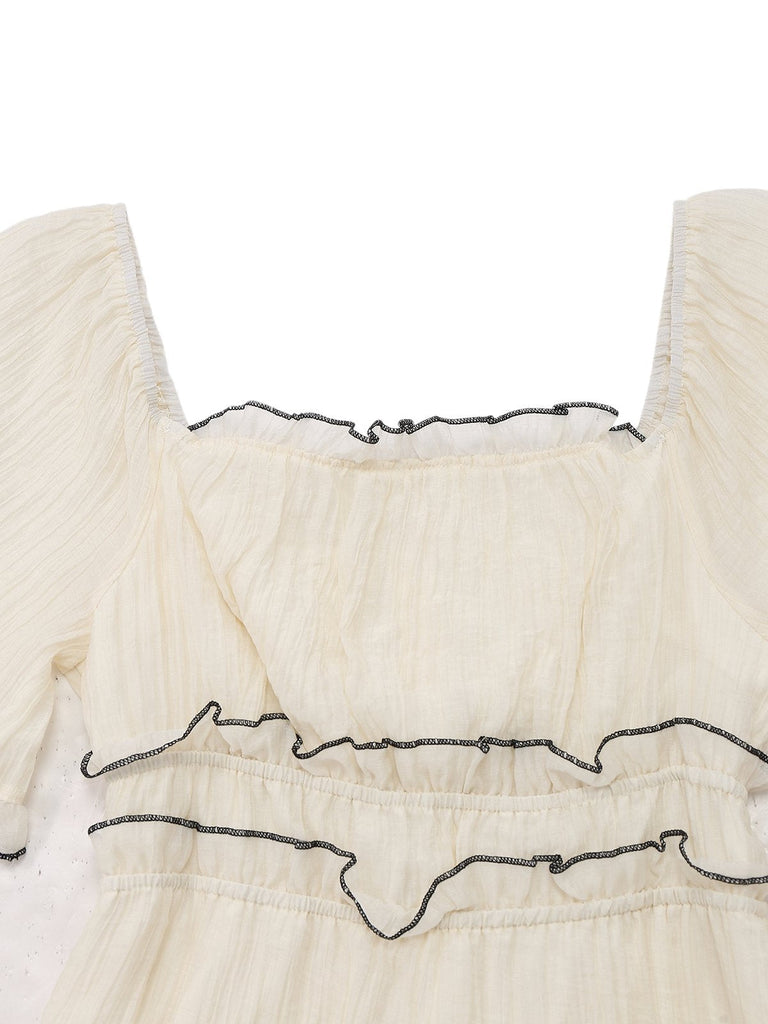 Aprikose 1930er Quadratischer Hals Strukturiert Bindung Kleid