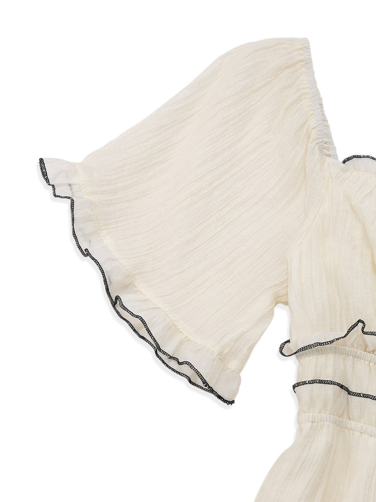 Aprikose 1930er Quadratischer Hals Strukturiert Bindung Kleid