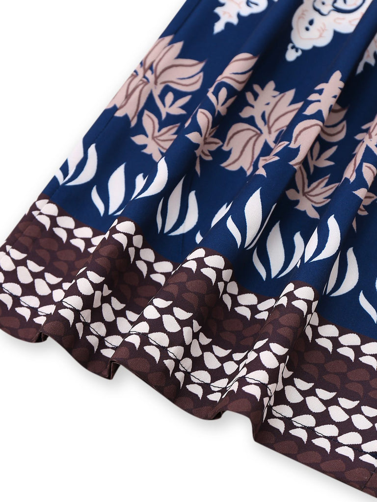 Blau 1970er Boho Ethnisch Drucken Träger Gürtel Jumpsuit