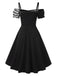Schwarz 1950er Halloween Check Kleid & Leder Korsett