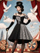 Schwarz 1950er Halloween Check Kleid & Leder Korsett