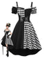Schwarz 1950er Halloween Check Kleid & Leder Korsett