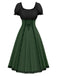 Grün 1940er Farbblock Schnürung Kleid