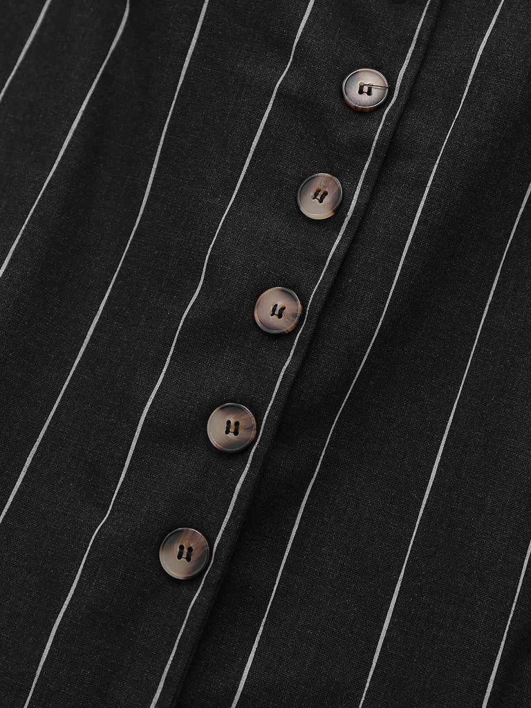 2PCS Schwarz 1960er Nadelstreifen Bleistift Rock Ärmellos Suit