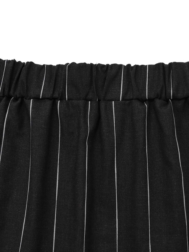 2PCS Schwarz 1960er Nadelstreifen Bleistift Rock Ärmellos Suit