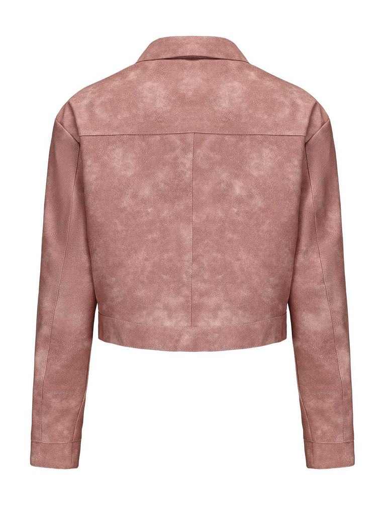 1950er Solide Revers Leder Langarm Jacke