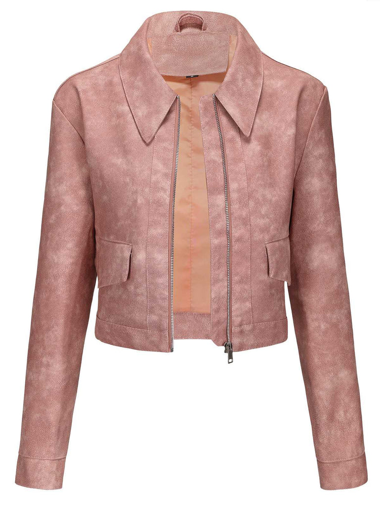 1950er Solide Revers Leder Langarm Jacke