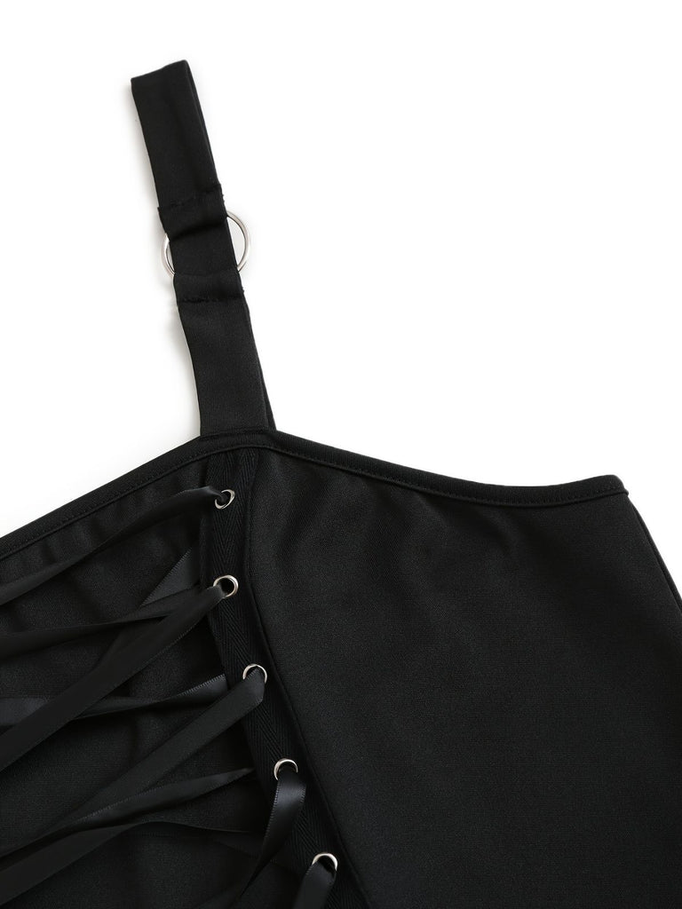 [Übergröße] Dunkelblau 1950er Halloween Schläger Schnürung Kleid