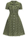 [Vorverkauf] [Übergröße] Grün 1940er Revers Tasten Kleine Blumen Kleid
