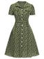 [Vorverkauf] [Übergröße] Grün 1940er Revers Tasten Kleine Blumen Kleid