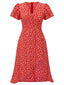 [Übergröße] Rot 1940er Blumen V-Ausschnitt Tasten Kleid