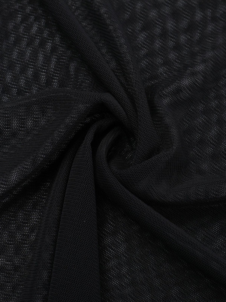 Schwarz 1980er Gothic Durchsichtig Ärmel Korsett Schlitz Kleid