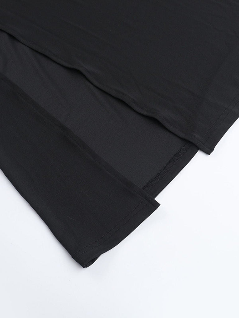 Schwarz 1980er Gothic Durchsichtig Ärmel Korsett Schlitz Kleid