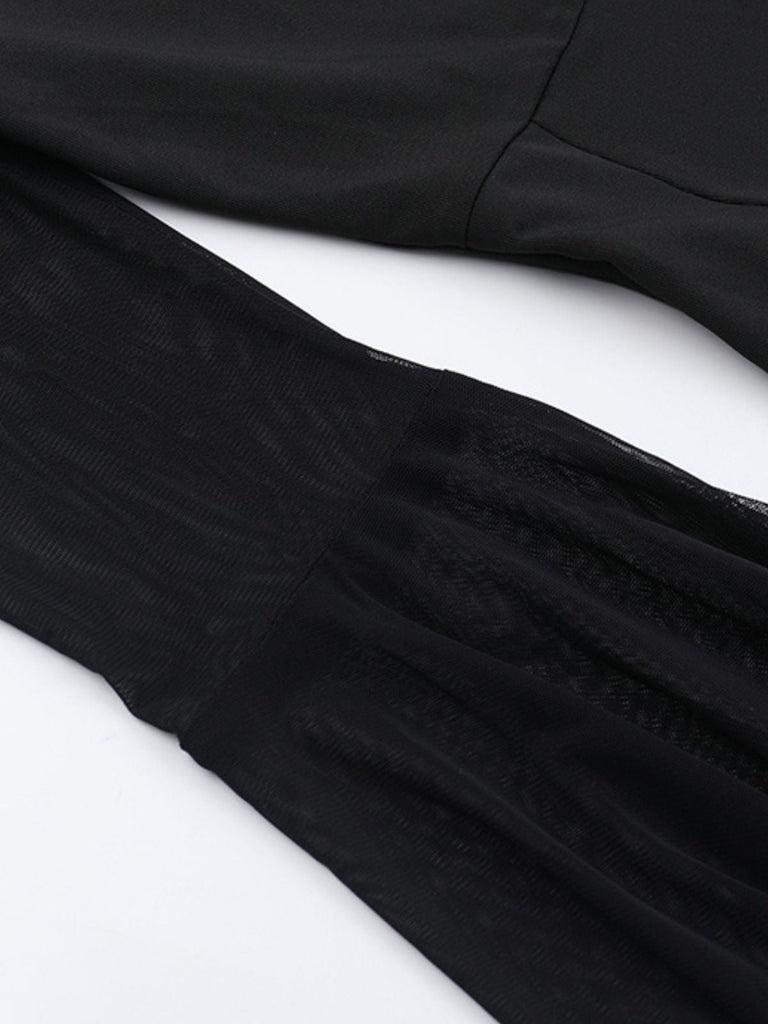 Schwarz 1980er Gothic Durchsichtig Ärmel Korsett Schlitz Kleid