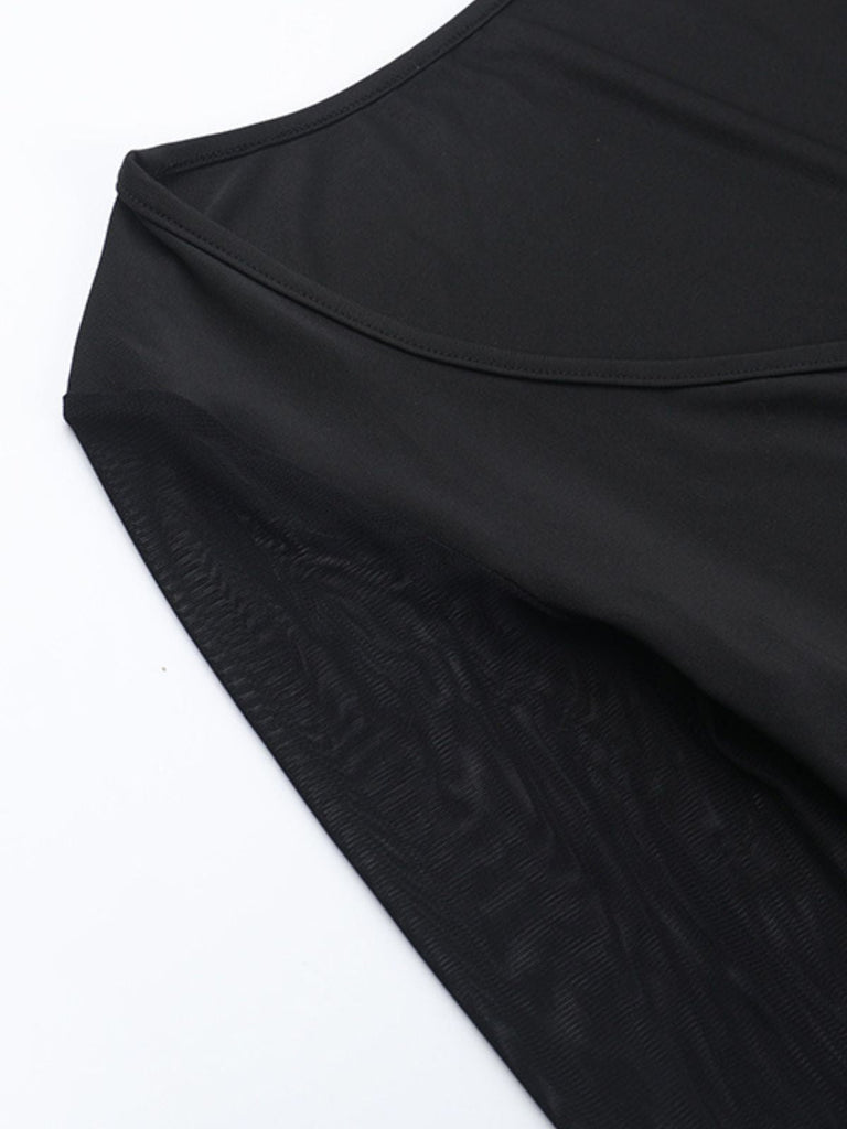 Schwarz 1980er Gothic Durchsichtig Ärmel Korsett Schlitz Kleid