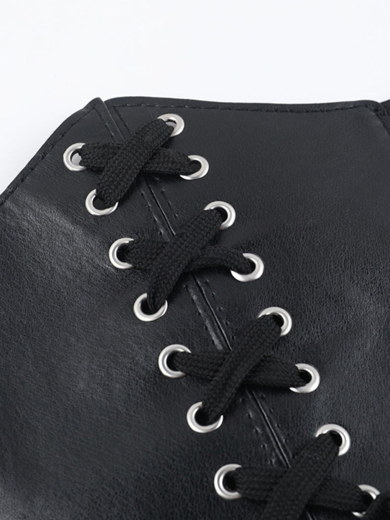 Schwarz 1980er Gothic Durchsichtig Ärmel Korsett Schlitz Kleid