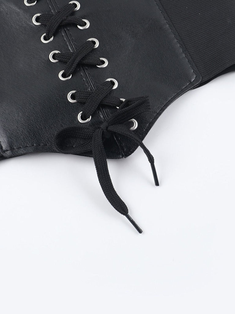 Schwarz 1980er Gothic Durchsichtig Ärmel Korsett Schlitz Kleid