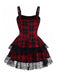 Rot 1980er Gothic Spitze Patchwork Plaid Kleid