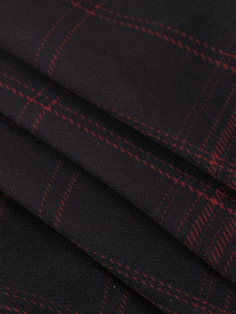 Weinrot 1960er Punk Revers A-Linie Plaid Kleid